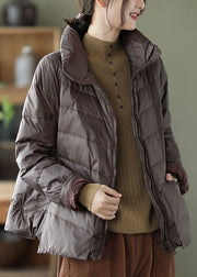 Unique Khaki Stand Collar Pockets fashion Winter Down Coats