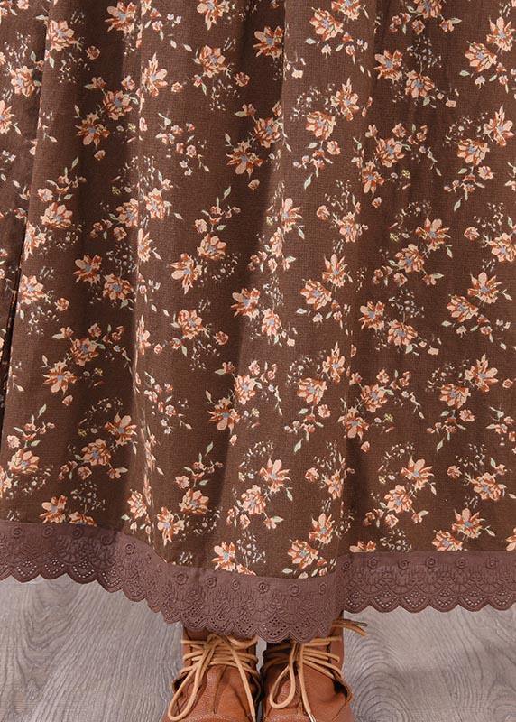 Unique O Neck Patchwork Spring Quilting Clothes Sewing Chocolate Print Loose Dress - SooLinen