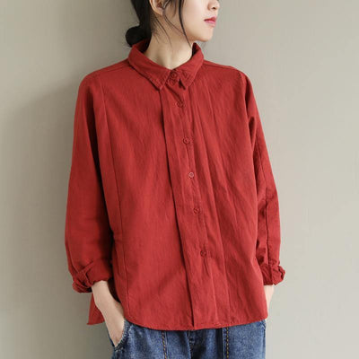 Unique Orange Red Tunic Top Lapel Button Down Spring Blouse - SooLinen