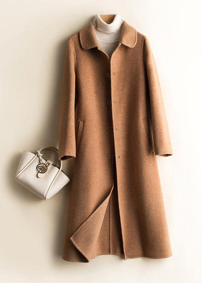 Unique Peter pan Collar pockets fine trench coat brown daily women Woolen Coats - SooLinen