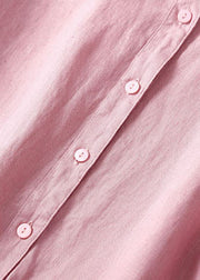 Unique Pink Peter Pan Collar Wrinkled Linen Holiday Dress Short Sleeve