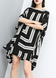 Unique Plus Size Print Pullover striped chiffon clothes Slash Neck Fashion Dress - SooLinen