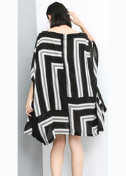 Unique Plus Size Print Pullover striped chiffon clothes Slash Neck Fashion Dress - SooLinen