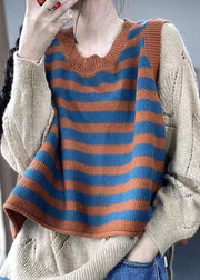 Unique Red O-Neck Striped Knit vest Spring