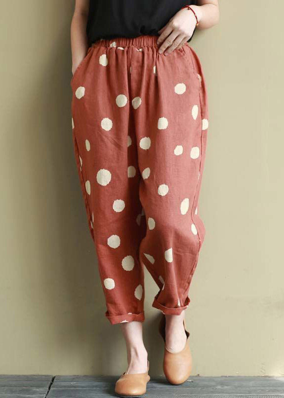 Unique Red Pockets Dot Print Crop Pants Summer