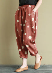 Unique Red Pockets Dot Print Crop Pants Summer