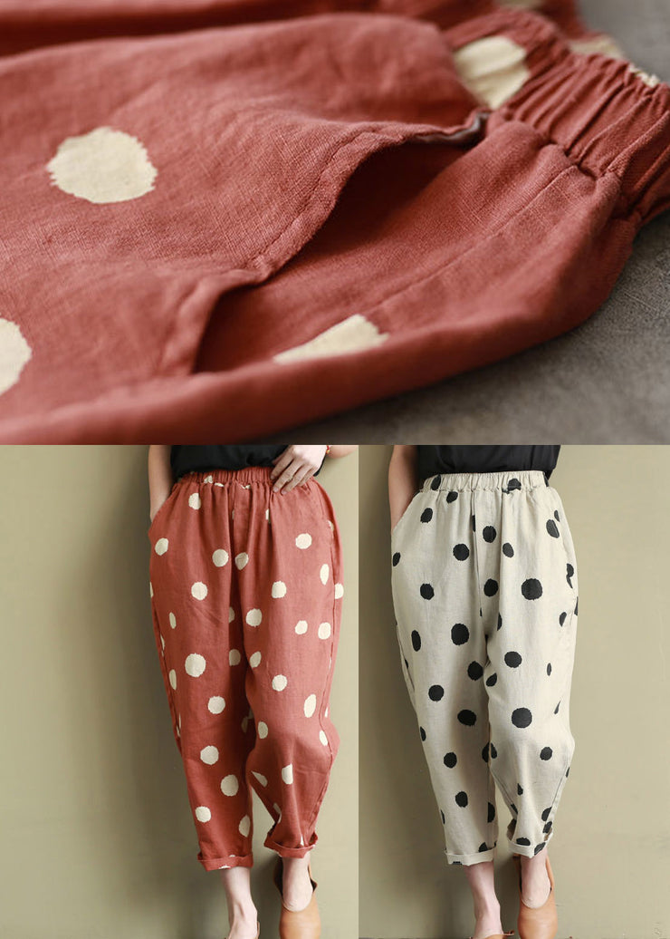 Unique Red Pockets Dot Print Crop Pants Summer