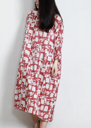 Unique Red Print Cotton Pockets Patchwork Summer Vacation Dresses - SooLinen