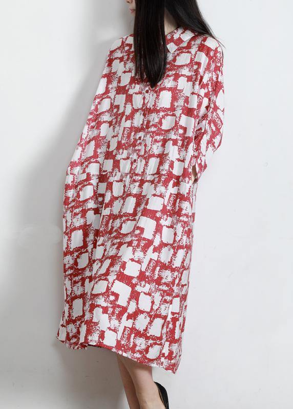 Unique Red Print Cotton Pockets Patchwork Summer Vacation Dresses - SooLinen