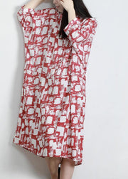 Unique Red Print Cotton Pockets Patchwork Summer Vacation Dresses - SooLinen