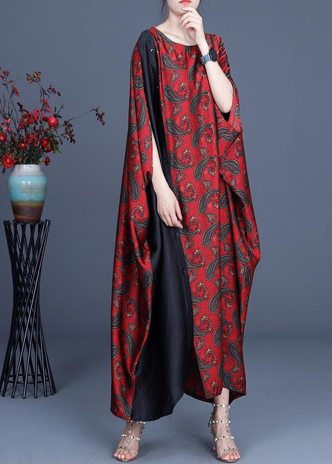 Unique Red Print Patchwork Long Dresses Summer Spring - SooLinen