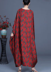 Unique Red Print Patchwork Long Dresses Summer Spring - SooLinen