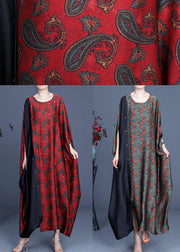 Unique Red Print Patchwork Long Dresses Summer Spring - SooLinen