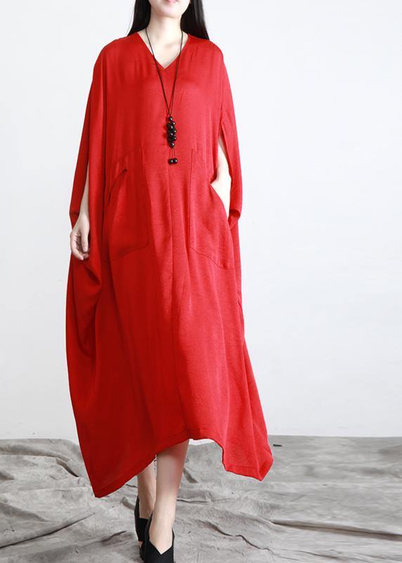 Unique Red asymmetrical design Batwing Sleeve Summer Chiffon Dress - SooLinen