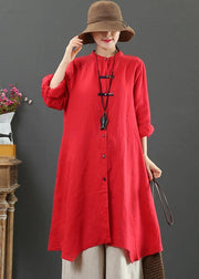 Unique Stand Collar Asymmetric Spring Clothes Pattern Red Blouse - SooLinen