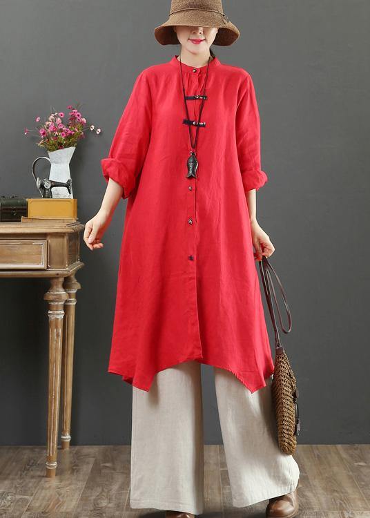 Unique Stand Collar Asymmetric Spring Clothes Pattern Red Blouse - SooLinen