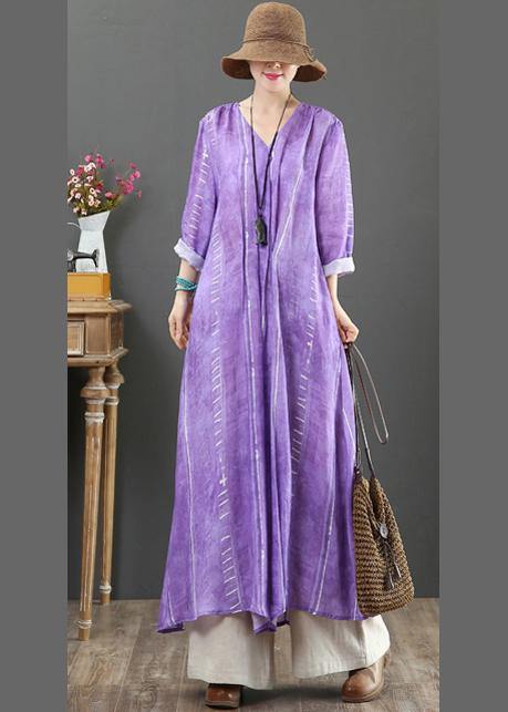 Unique V Neck large hem Spring Tunics Pattern Purple A Line Dress - SooLinen