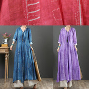 Unique V Neck large hem Spring Tunics Pattern Purple A Line Dress - SooLinen