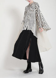 Unique White Print Patchwork asymmetrical design Trench Summer - SooLinen