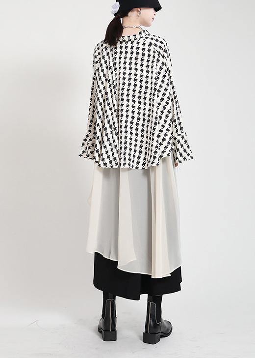 Unique White Print Patchwork asymmetrical design Trench Summer - SooLinen