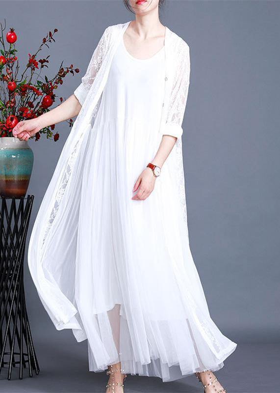 Unique White Summer Button Lace Long Cardigans - SooLinen