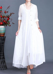 Unique White Summer Button Lace Long Cardigans - SooLinen