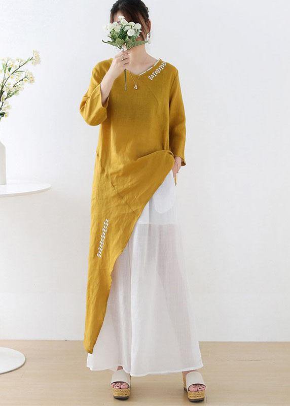 Unique Yellow Asymmetrical design O-Neck Shirts Fall - SooLinen