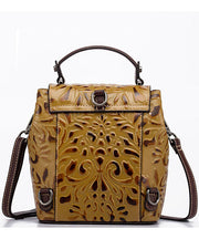 Unique Yellow Embossing Paitings Calf Leather Backpack Bag