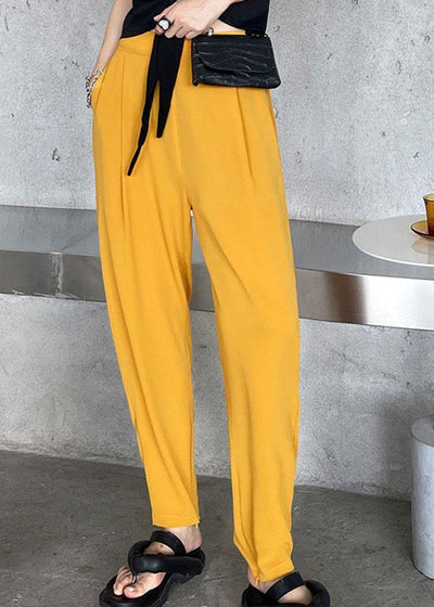 Unique Yellow High Waist Pockets Harem Pants - SooLinen