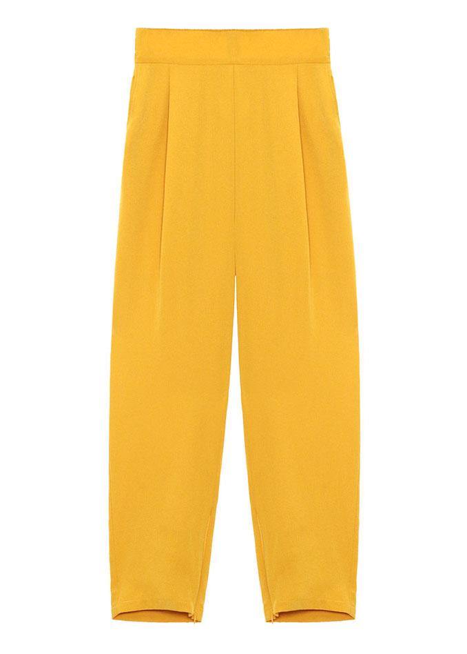 Unique Yellow High Waist Pockets Harem Pants - SooLinen