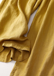 Unique Yellow Pockets Elastic Waist Linen Pants Summer