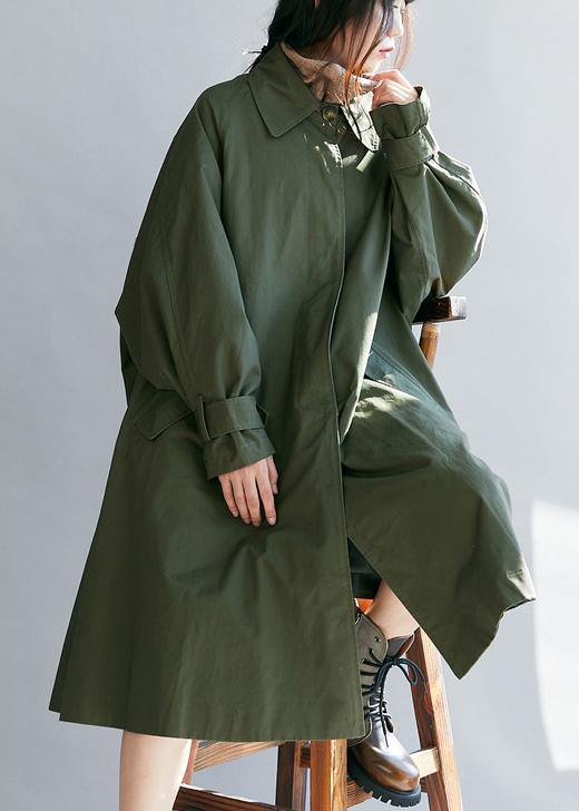 Unique army green Plus Size Long coats Tutorials lapel pockets fall women coats - SooLinen