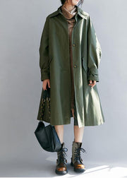 Unique army green Plus Size Long coats Tutorials lapel pockets fall women coats - SooLinen