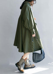 Unique army green Plus Size Long coats Tutorials lapel pockets fall women coats - SooLinen