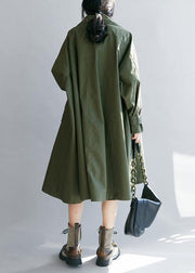 Unique army green Plus Size Long coats Tutorials lapel pockets fall women coats - SooLinen