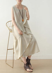 Unique beige sleeveless chiffon tunic top layered Maxi summer Dress - SooLinen