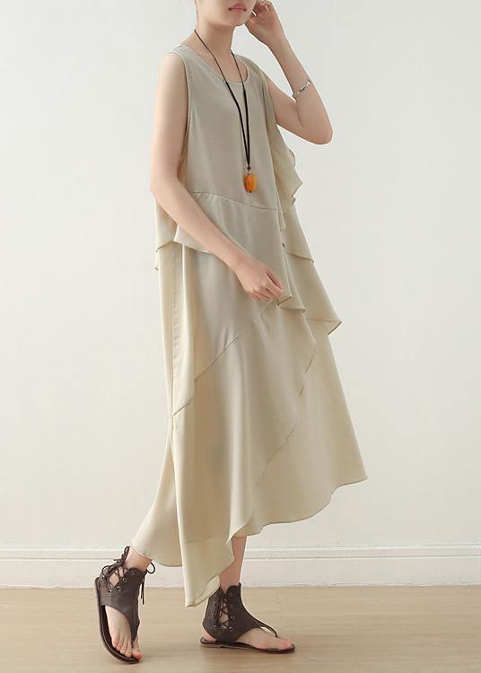 Unique beige sleeveless chiffon tunic top layered Maxi summer Dress - SooLinen