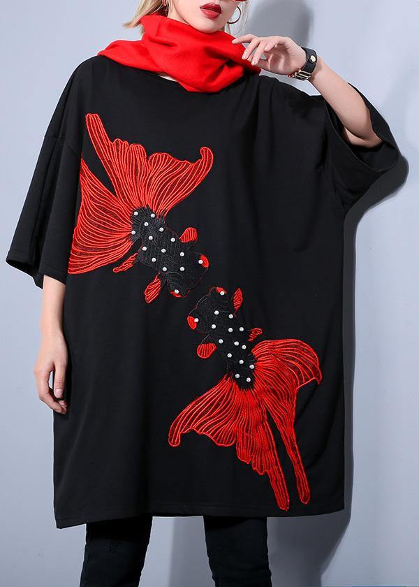 Unique black printing Cotton Wardrobes plus size Fabrics o neck European short Summer Dresses - SooLinen