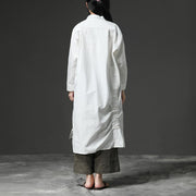 Unique cotton clothes Drops Design White Long Sleeve Cotton Casual Shirt Dress