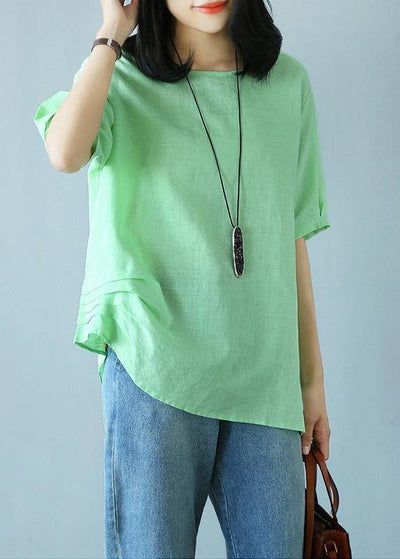 Unique cotton green clothes For Women Women Summer Cotton Solid Literary Half Sleeve T-shirt - SooLinen