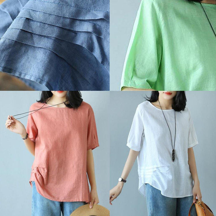 Unique cotton green clothes For Women Women Summer Cotton Solid Literary Half Sleeve T-shirt - SooLinen