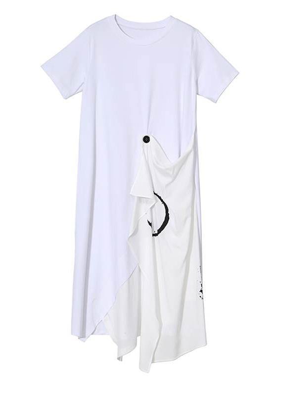 Unique cotton tunic top 18th Century Cotton Irregular Spliced Short Sleeve Dress - SooLinen