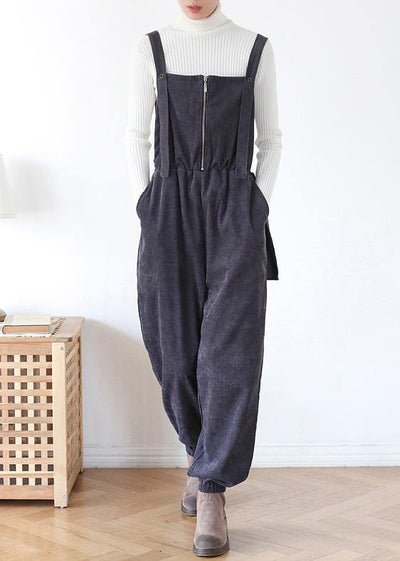 Unique dark blue high waist spring jumpsuit pants - SooLinen