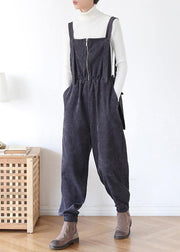 Unique dark blue high waist spring jumpsuit pants - SooLinen