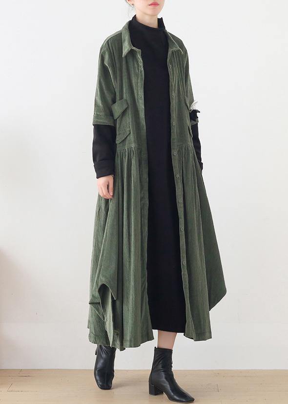 Unique green Fashion trench coat Tunic Tops false two pieces spring coats - SooLinen