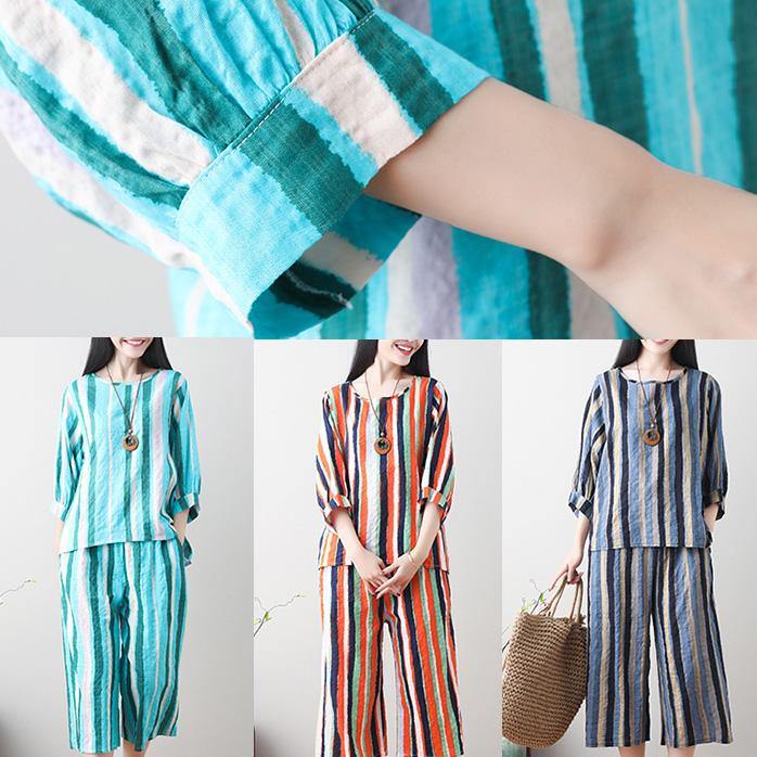 Unique green linen clothes For Women Tunic Tops striped summer top - SooLinen