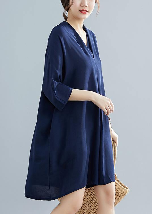 Unique half sleeve Chiffon 0Work Outfits blue Dress summer - SooLinen