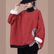 Unique high neck spring clothes Photography red patchwork plaid top - SooLinen