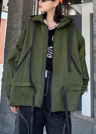 Unique hooded pockets Fashion fall coat army green baggy coat - SooLinen