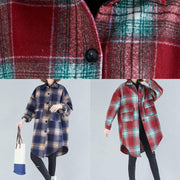 Unique lapel Button cotton shirts women Fashion Ideas navy orange plaid shirts - SooLinen